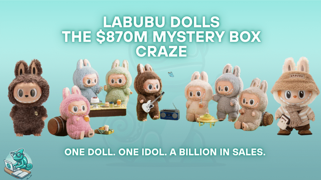 Labubu doll collection lined up on display shelf